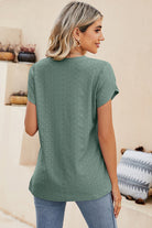 Eyelet V-Neck Petal Sleeve T-Shirt Trendsi