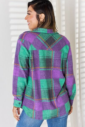 Zenana Plaid Button Up Long Sleeve Shacket Trendsi