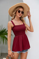 Smocked Square Neck Babydoll Tank Trendsi