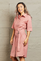 Petal Dew Half Sleeve Collared Dress with Pockets Trendsi