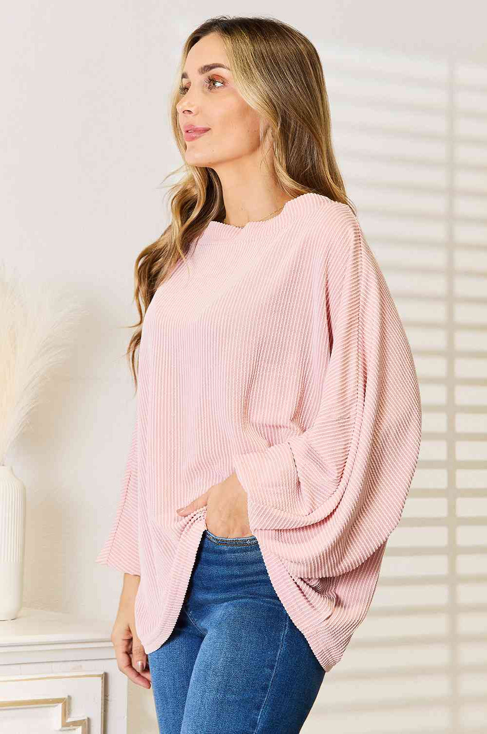 Double Take Ribbed Long Sleeve Top Trendsi
