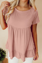 Ruffled Round Neck Short Sleeve Blouse Trendsi