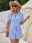 Short Sleeve Tie Waist Romper Trendsi