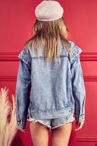 BiBi Button Up Long Sleeve Denim Jacket Trendsi