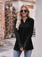 Decorative Button Johnny Collar Long Sleeve Blouse Trendsi