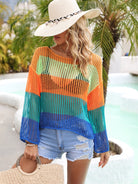 Color Block Openwork Boat Neck Cover Up Trendsi