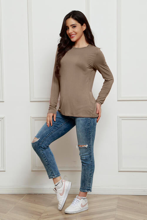 Basic Bae Full Size Round Neck Long Sleeve Top Trendsi