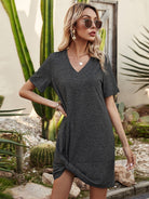 V-Neck Short Sleeve Mini Dress Trendsi