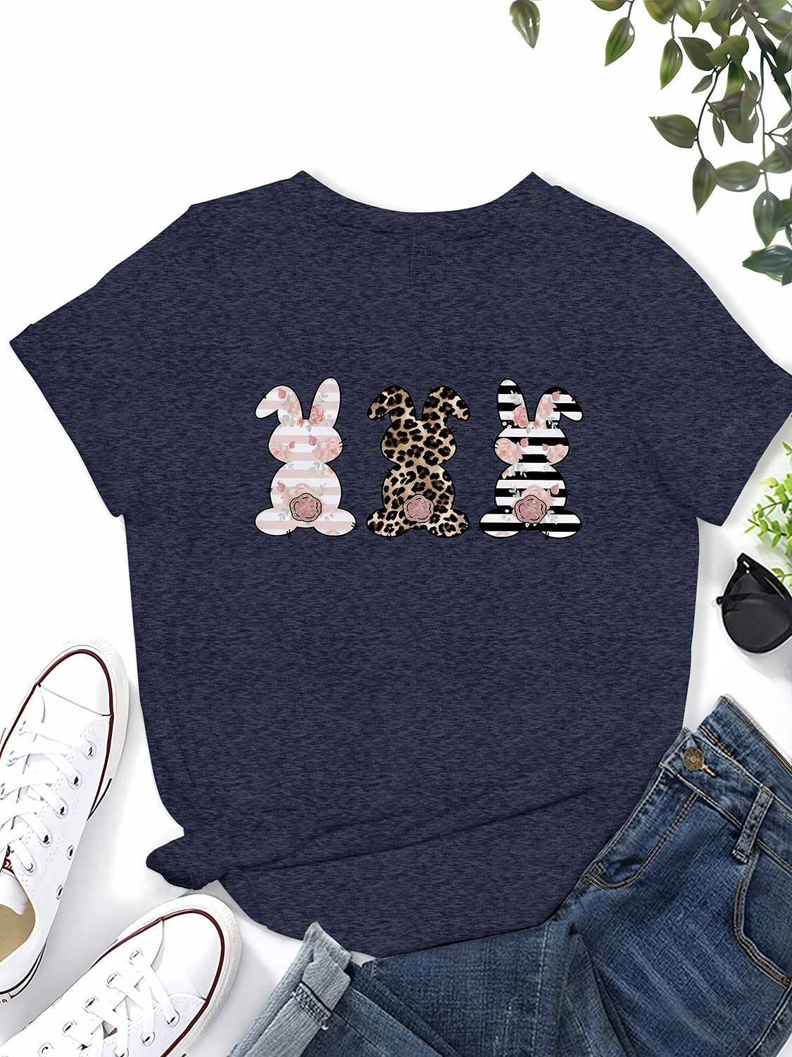 Rabbit Graphic Round Neck Short Sleeve T-Shirt Trendsi