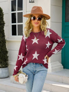 Star Round Neck Dropped Shoulder Sweater Trendsi