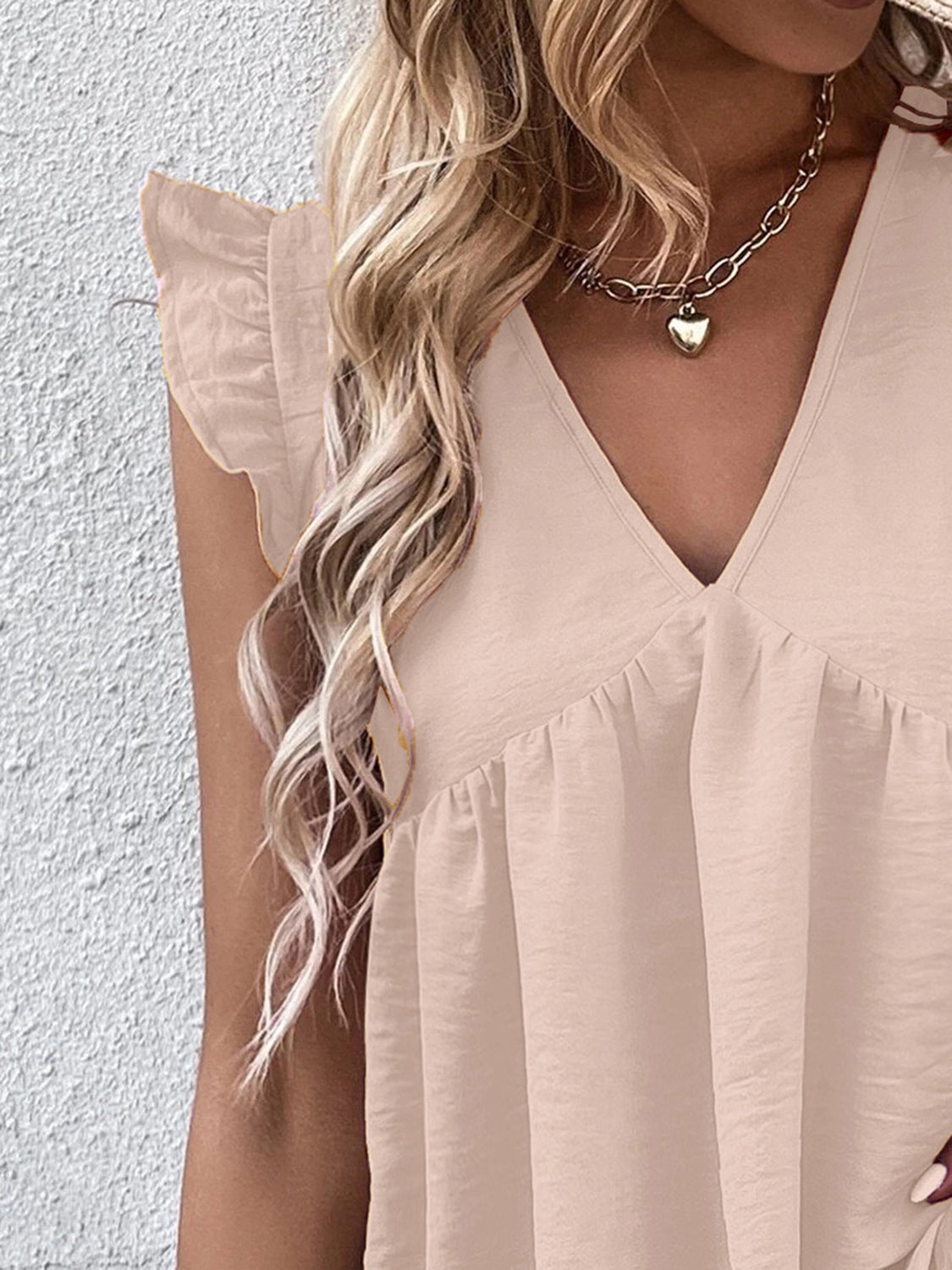 Ruffled V-Neck Cap Sleeve Blouse Trendsi