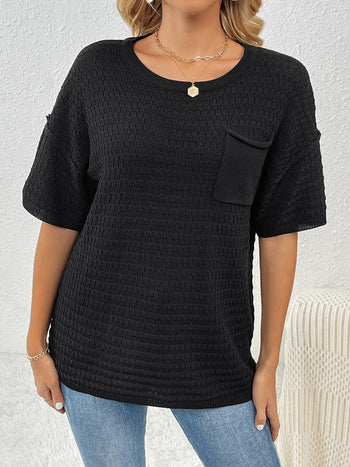 Round Neck Half Sleeve Knit Top Trendsi