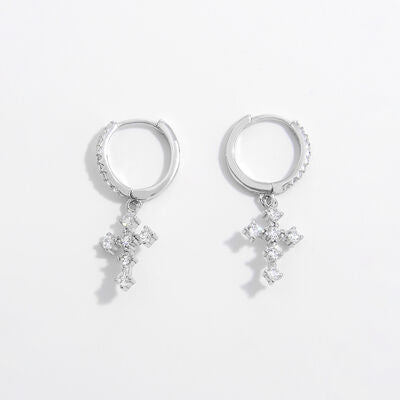 925 Sterling Silver Inlaid Zircon Cross Dangle Earrings Trendsi