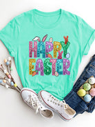 HAPPY EASTER Round Neck Short Sleeve T-Shirt Trendsi