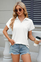 Johnny Collar Short Sleeve Blouse Trendsi