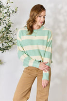 Sew In Love Full Size Contrast Striped Round Neck Sweater Trendsi