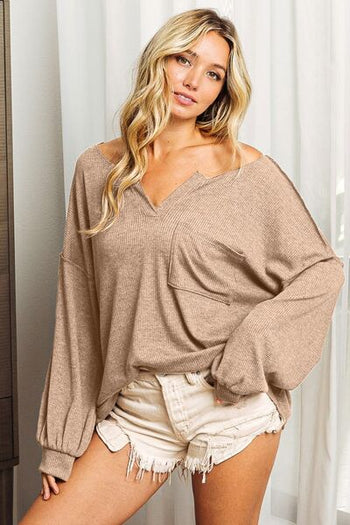 BiBi Exposed Seam Long Sleeve Top Trendsi