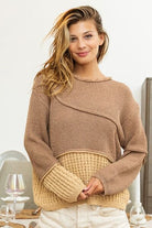 BiBi Texture Detail Contrast Drop Shoulder Sweater Trendsi