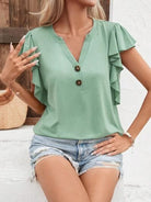 Notched Cap Sleeve T-Shirt Trendsi