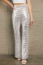 Double Take Sequin High Waist Flared Pants Trendsi