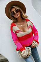 Color Block V-Neck Dropped Shoulder Sweater Trendsi