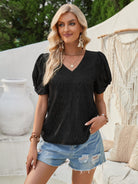 Twisted Heart V-Neck Short Sleeve Blouse Trendsi