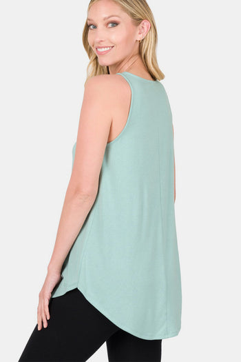 Zenana Round Neck Curved Hem Tank Trendsi