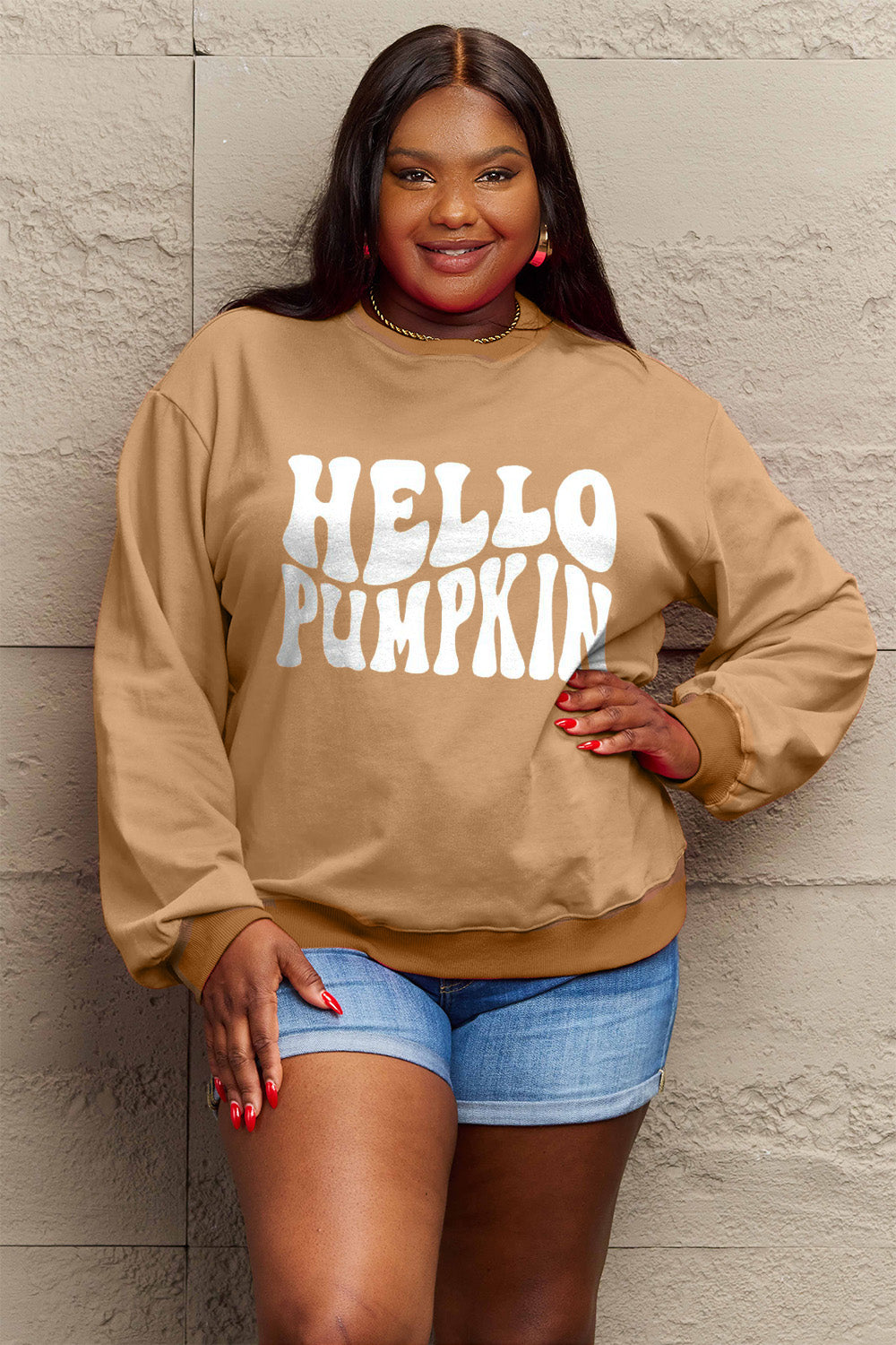 Simply Love Full Size HELLO PUMPKIN Graphic Sweatshirt Trendsi