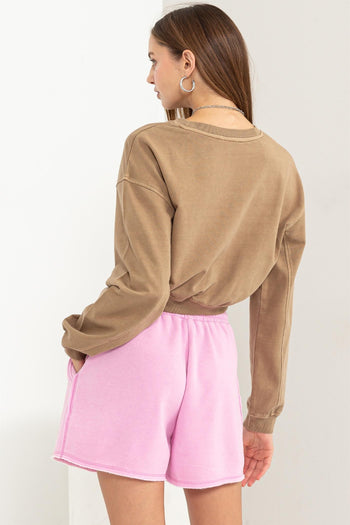 HYFVE Round Neck Long Sleeve Cropped Sweatshirt Trendsi