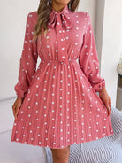 Polka Dot Tie Neck Pleated Dress Trendsi