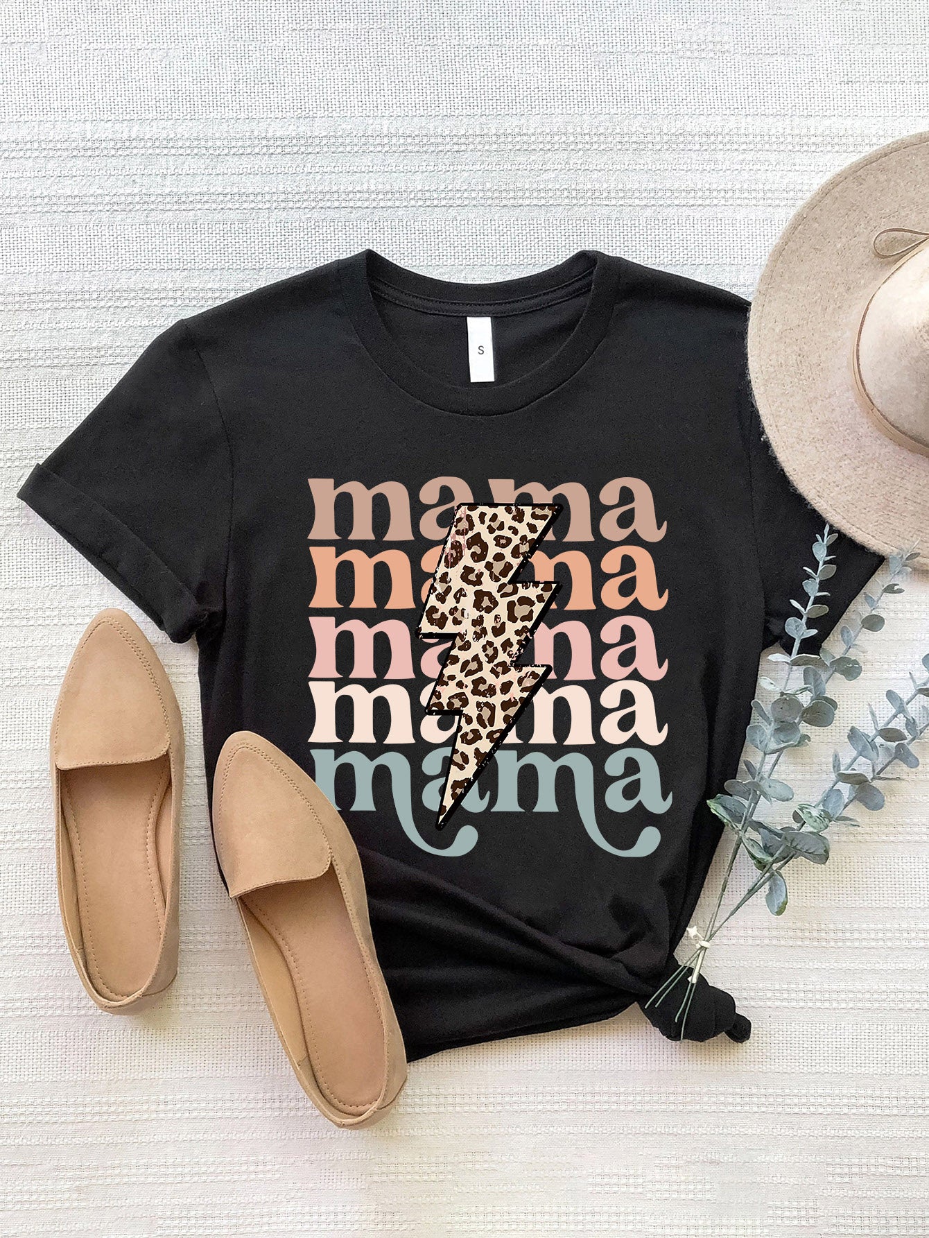 MAMA Round Neck Short Sleeve T-Shirt Trendsi