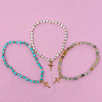 Stone Bead Cross Anklet Ellisonyoung.com