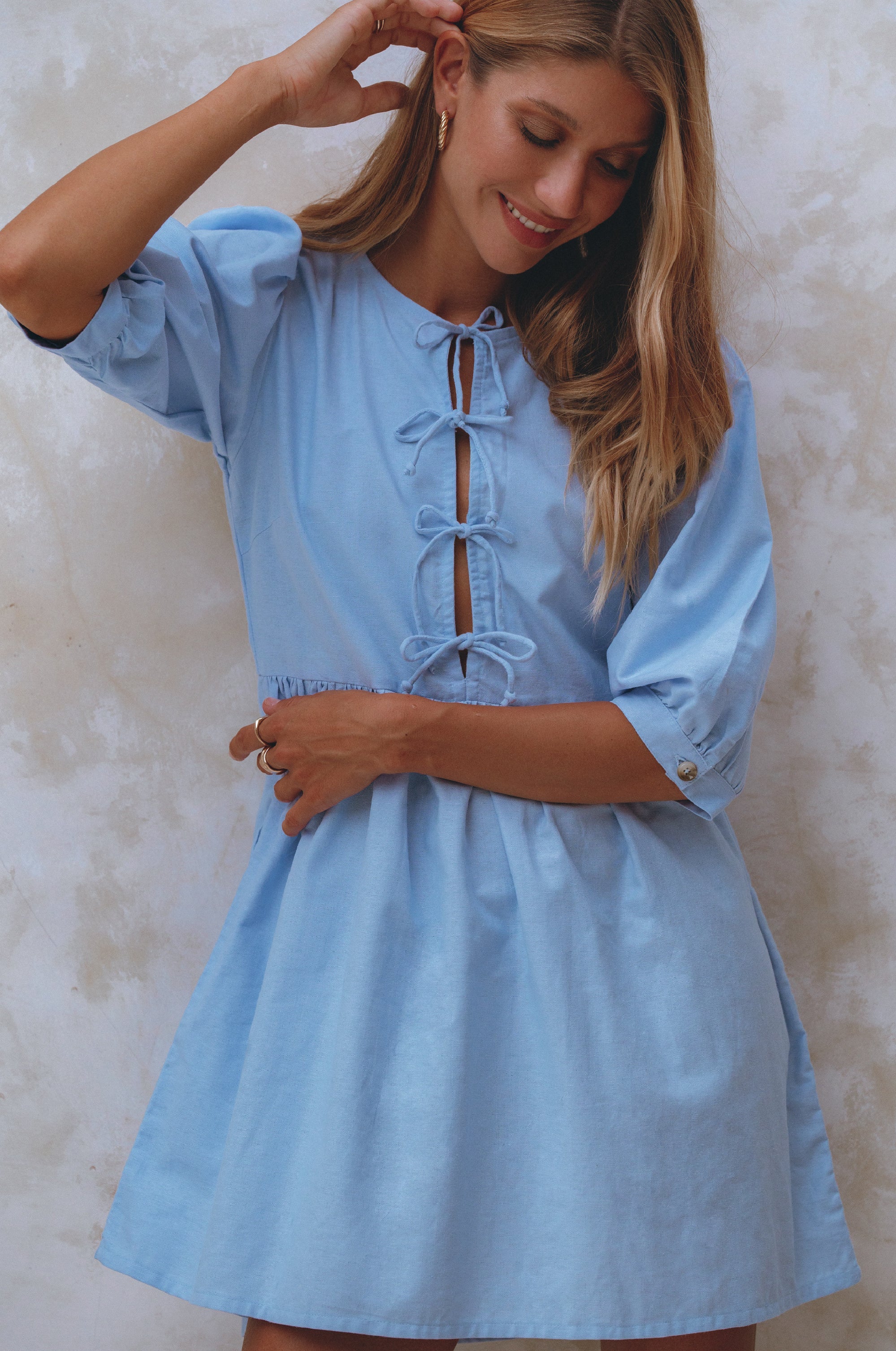 Beatrice Puff Sleeve Linen Mini Dress ELF