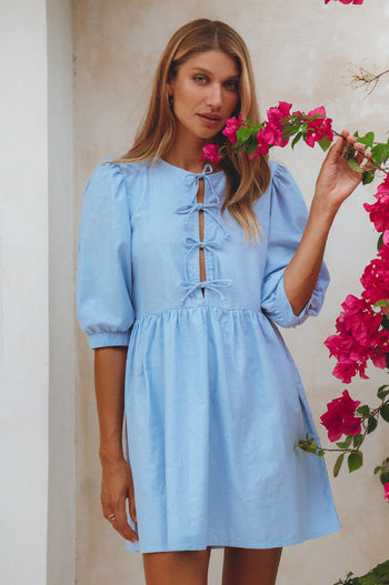 Beatrice Puff Sleeve Linen Mini Dress ELF