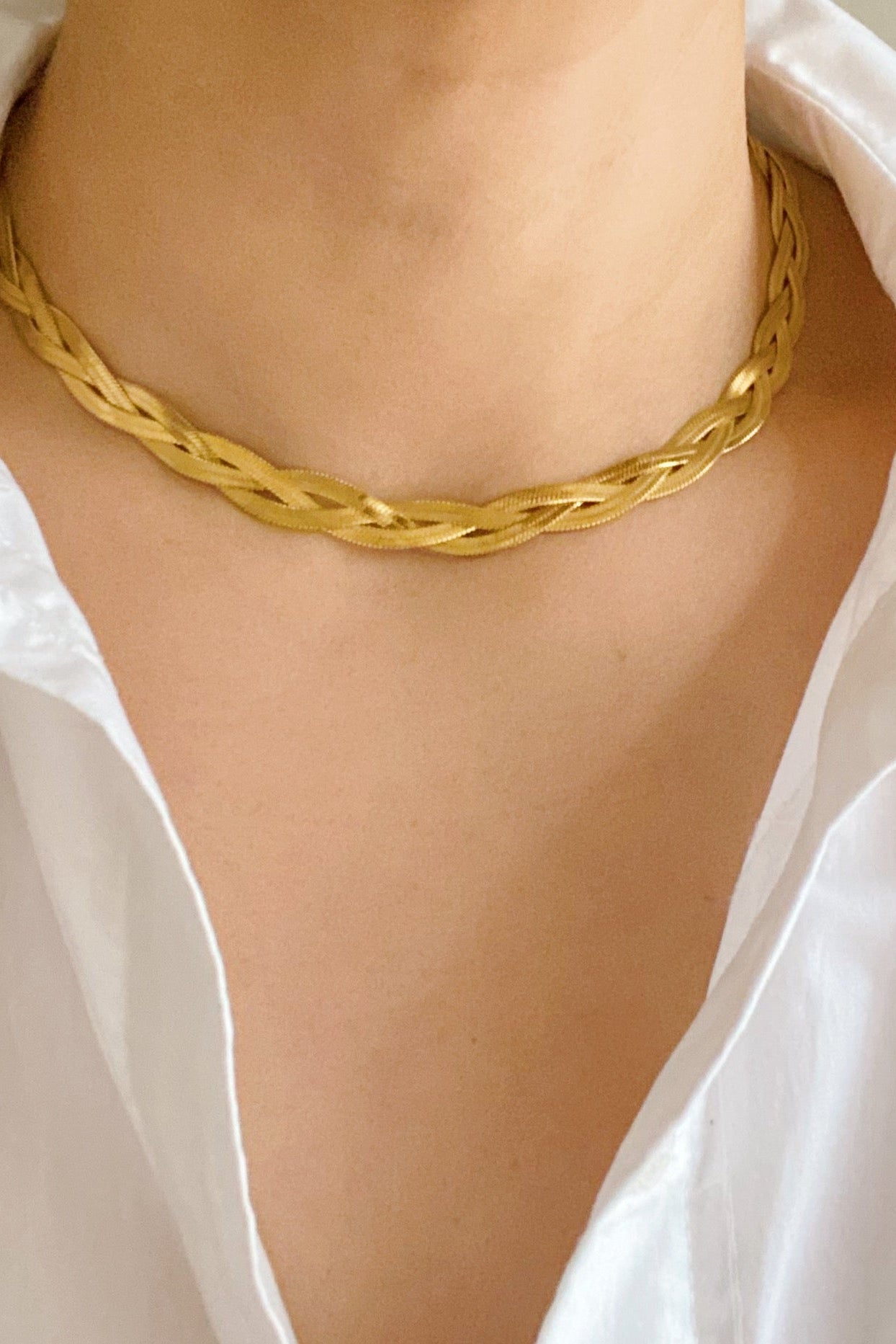 Braided Herringbone Chain Necklace Ellisonyoung.com