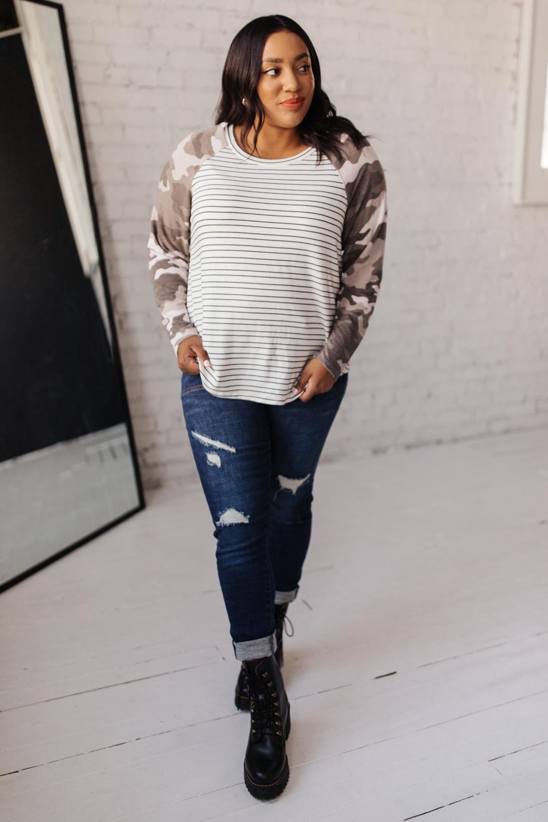 Camo & Stripes Raglan Top Ave Shops