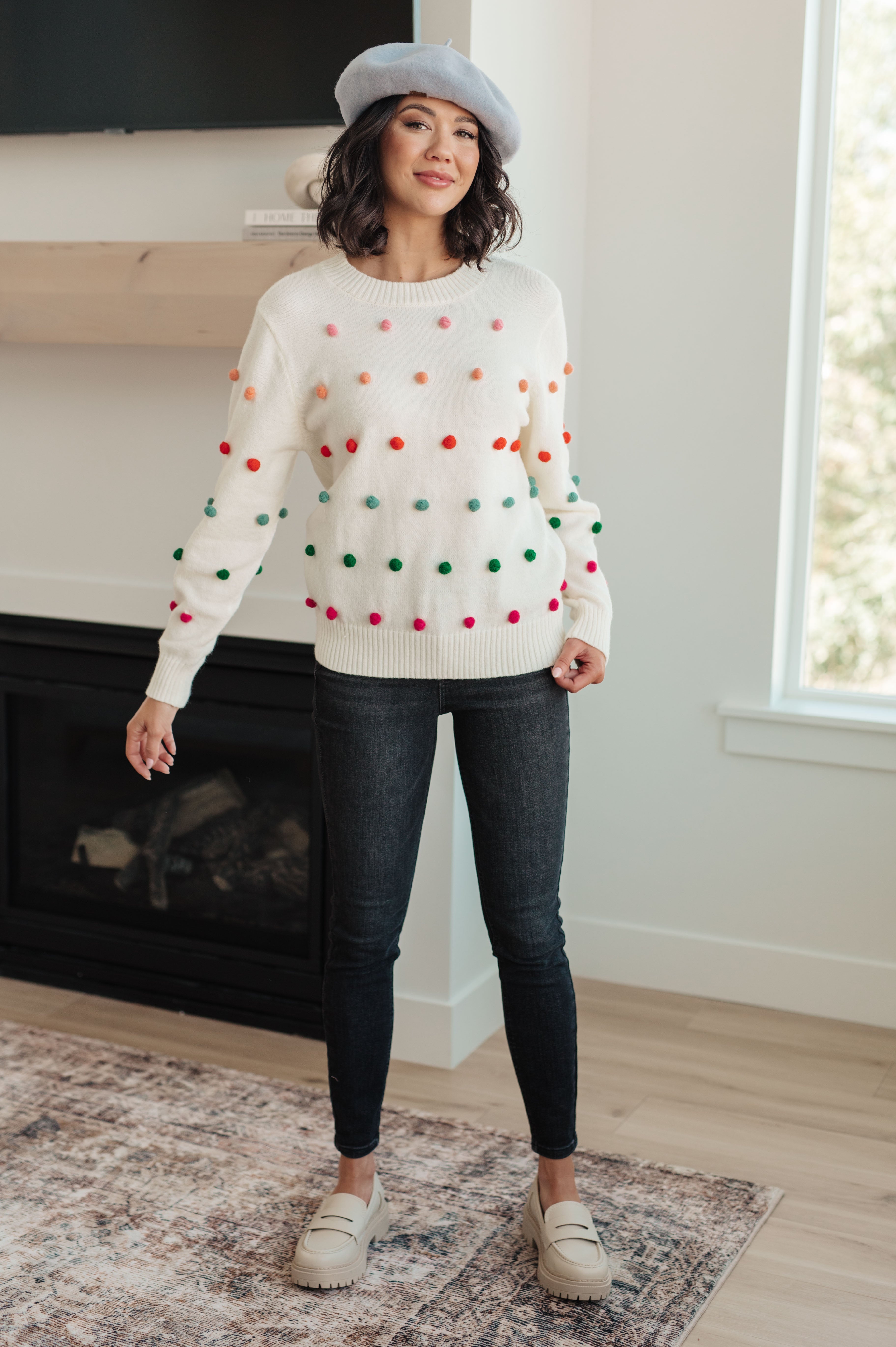 Candy Buttons Pom Detail Sweater Ave Shops