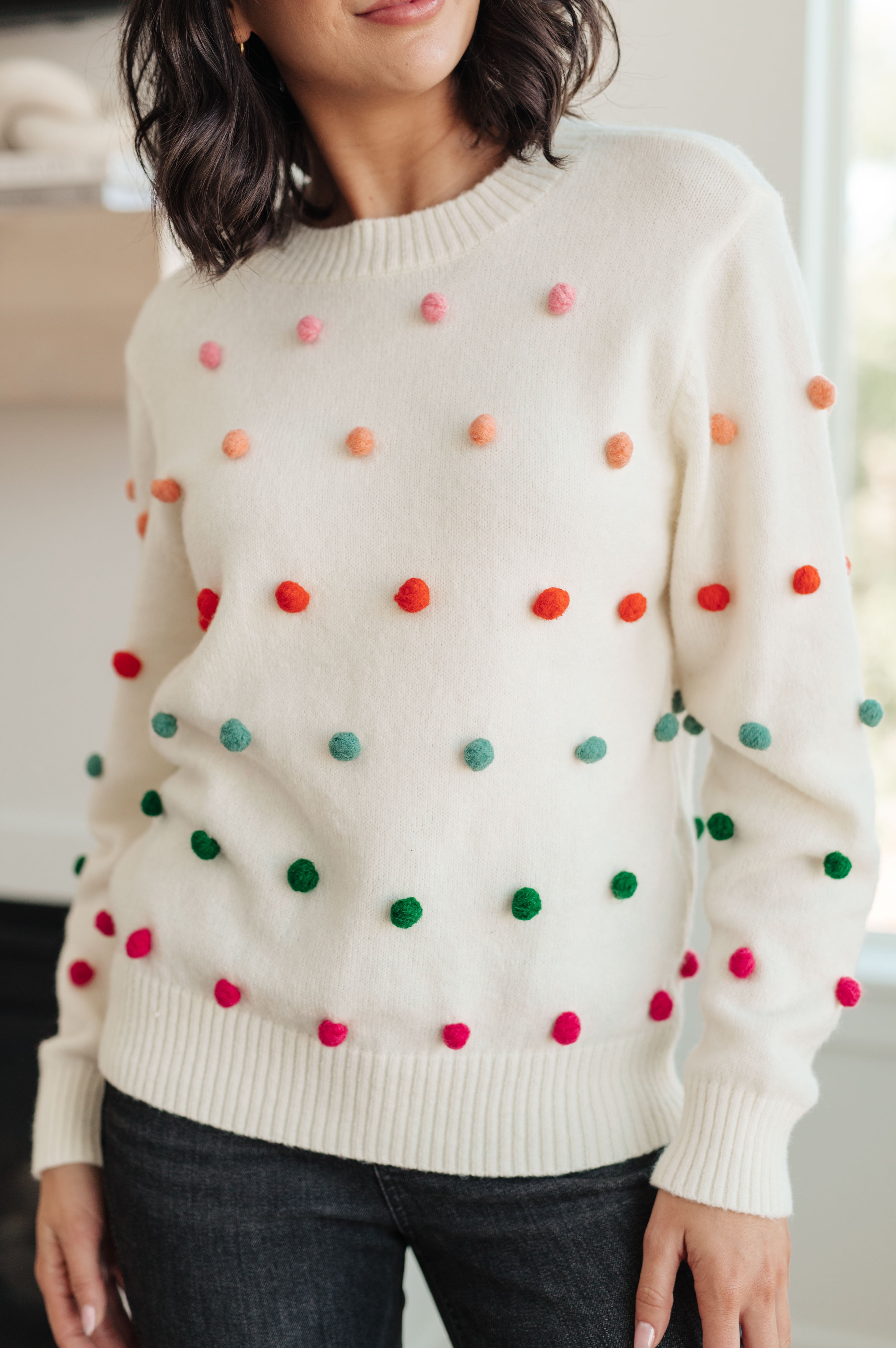 Candy Buttons Pom Detail Sweater Ave Shops