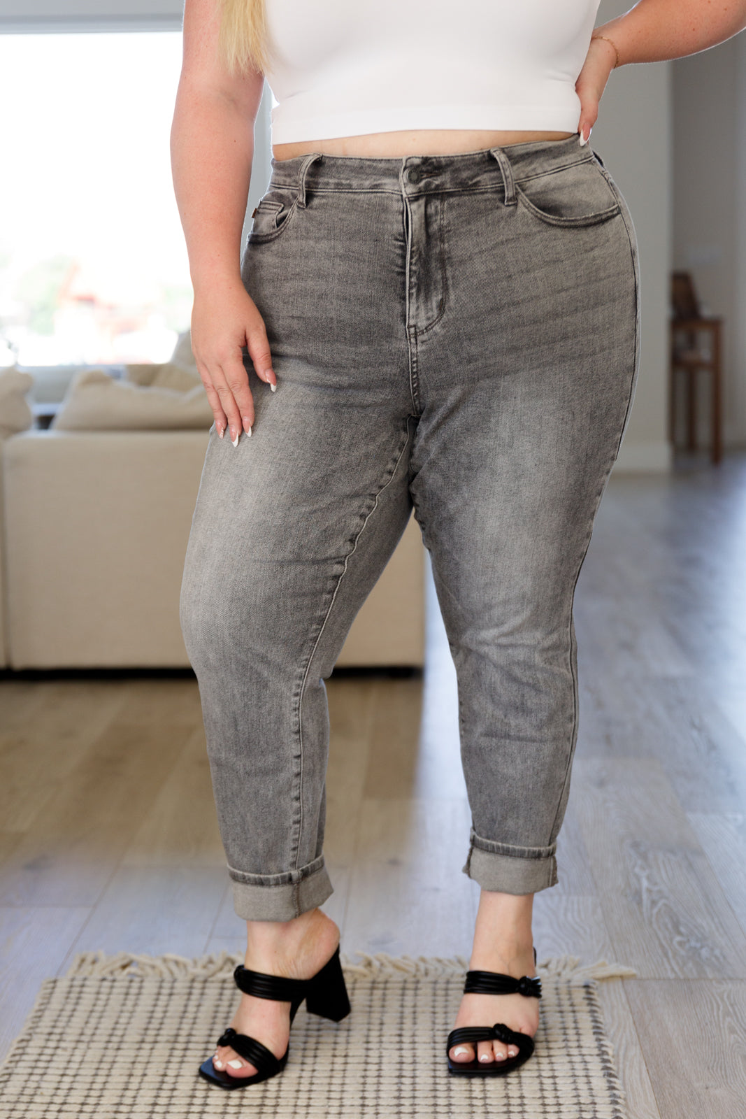 Charlotte High Rise Stone Wash Slim Jeans in Gray Ave Shops