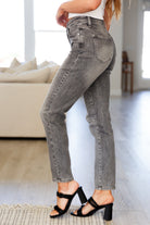 Charlotte High Rise Stone Wash Slim Jeans in Gray Ave Shops