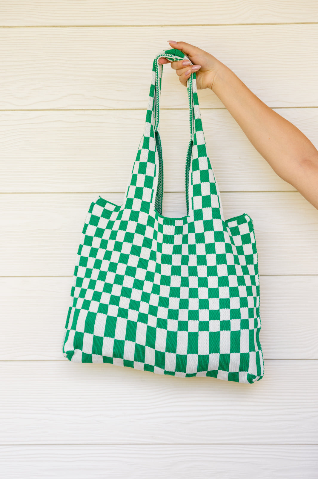 Checkerboard Lazy Wind Big Bag in Green & White Ave Shops