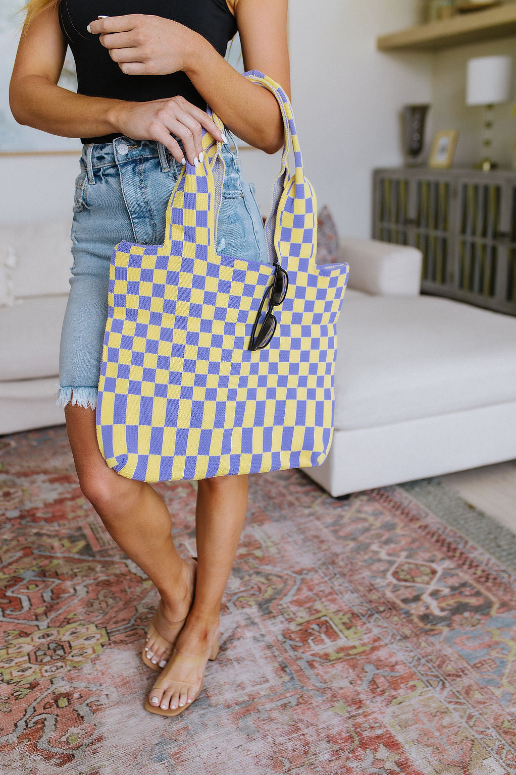 Checkerboard Lazy Wind Big Bag in Lilac & Yellow Ave Shops