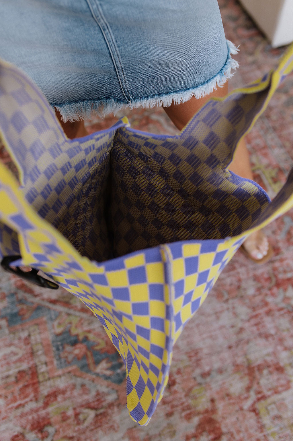 Checkerboard Lazy Wind Big Bag in Lilac & Yellow Ave Shops