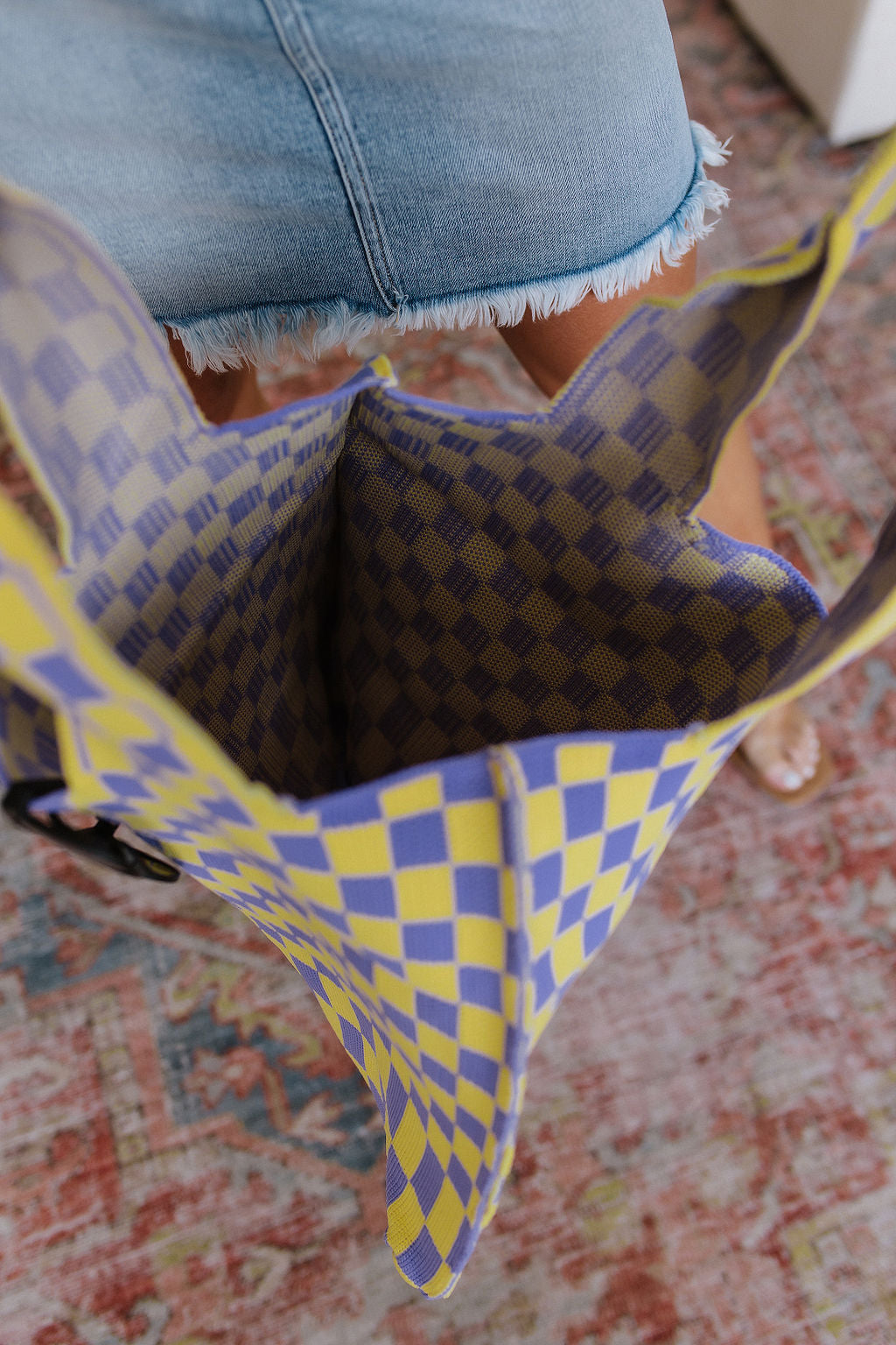 Checkerboard Lazy Wind Big Bag in Lilac & Yellow Ave Shops