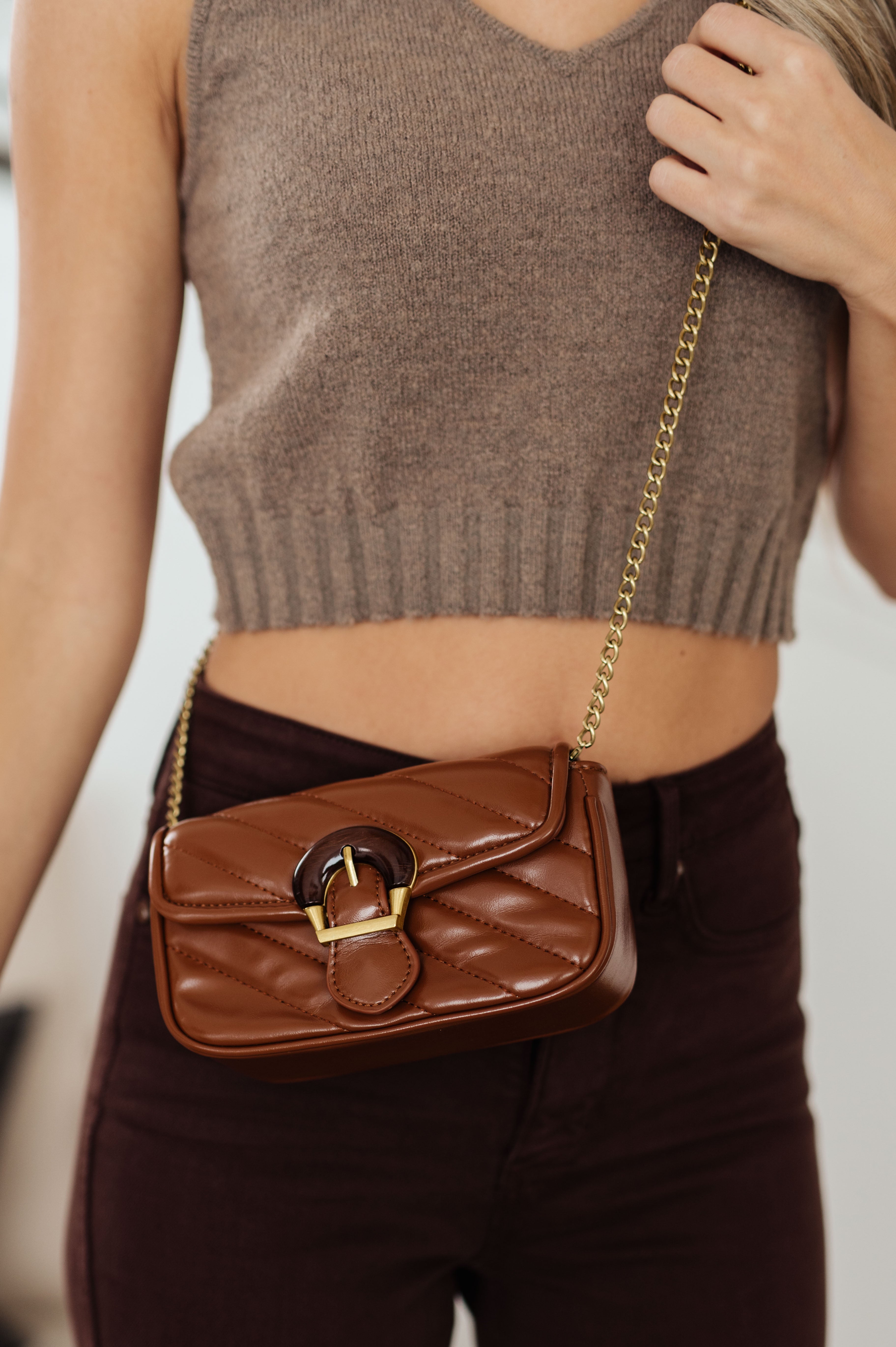 Classic Beauty Quilted Clutch in Brown Ave Shops