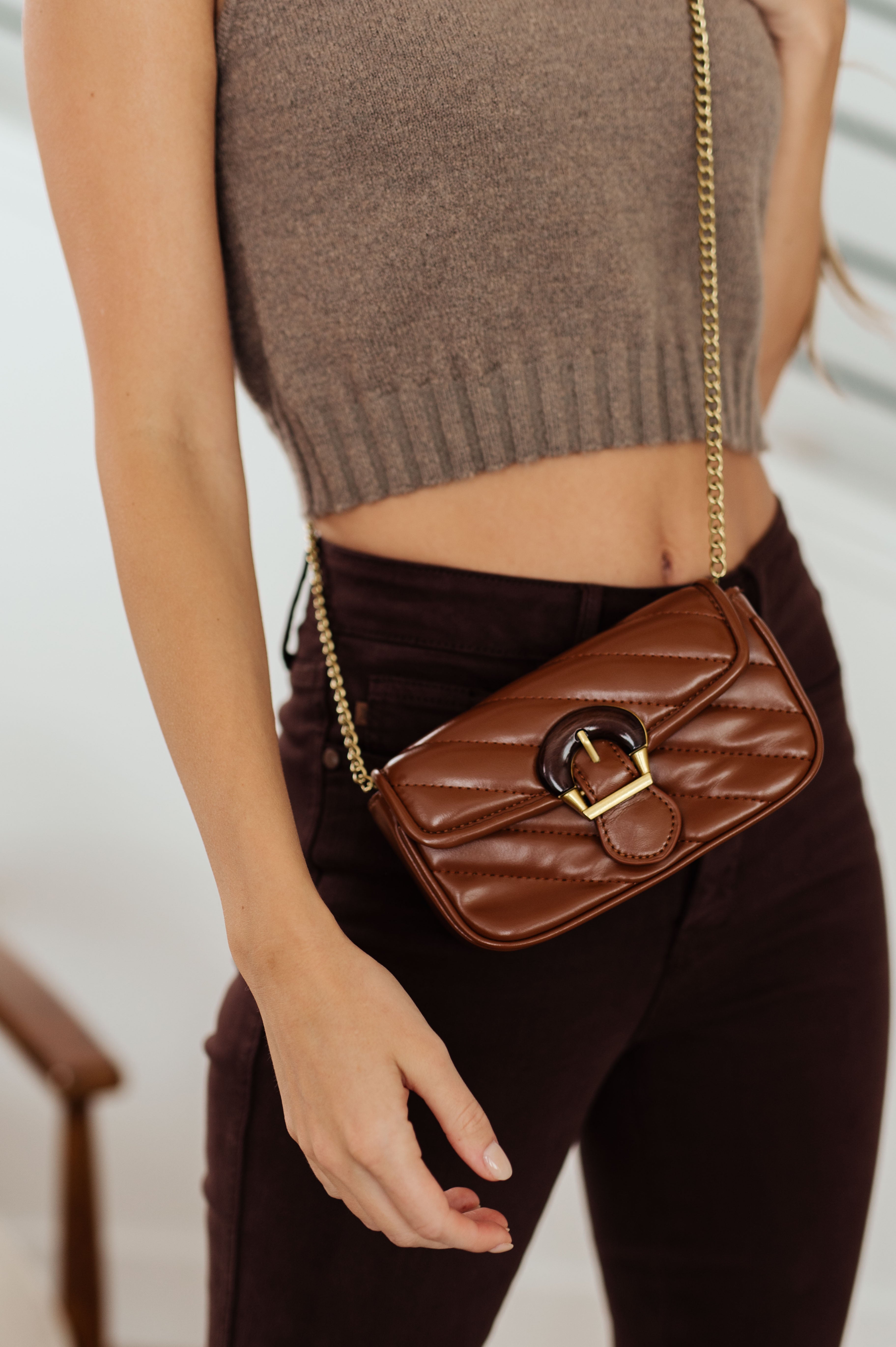 Classic Beauty Quilted Clutch in Brown Ave Shops