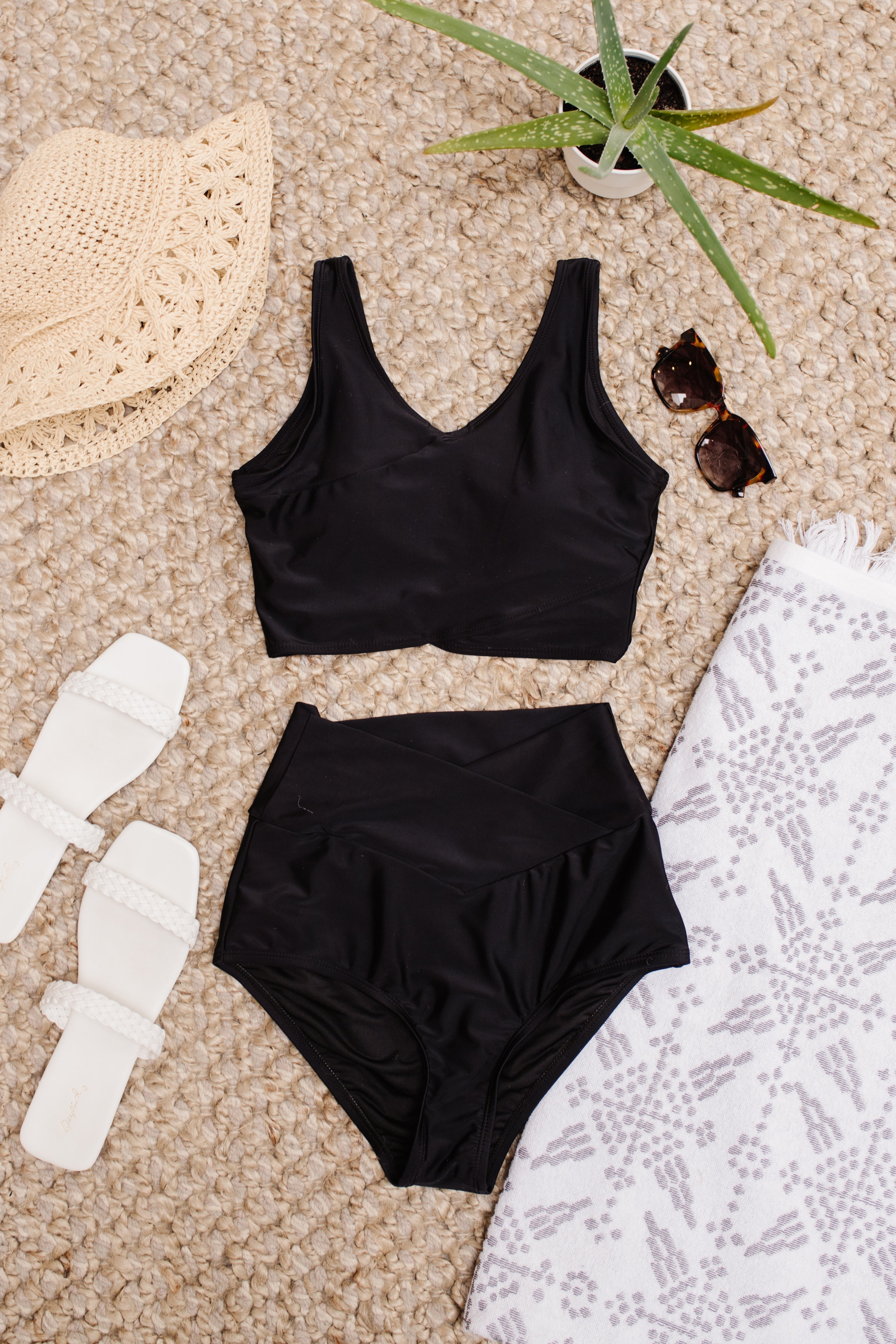 Come Sail Away Swim Top In Black Ave Shops