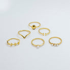 6 Piece Gold Plated Oxidised Bohemian Vintage Tribal Stacking Retro Ring Set The Colourful Aura