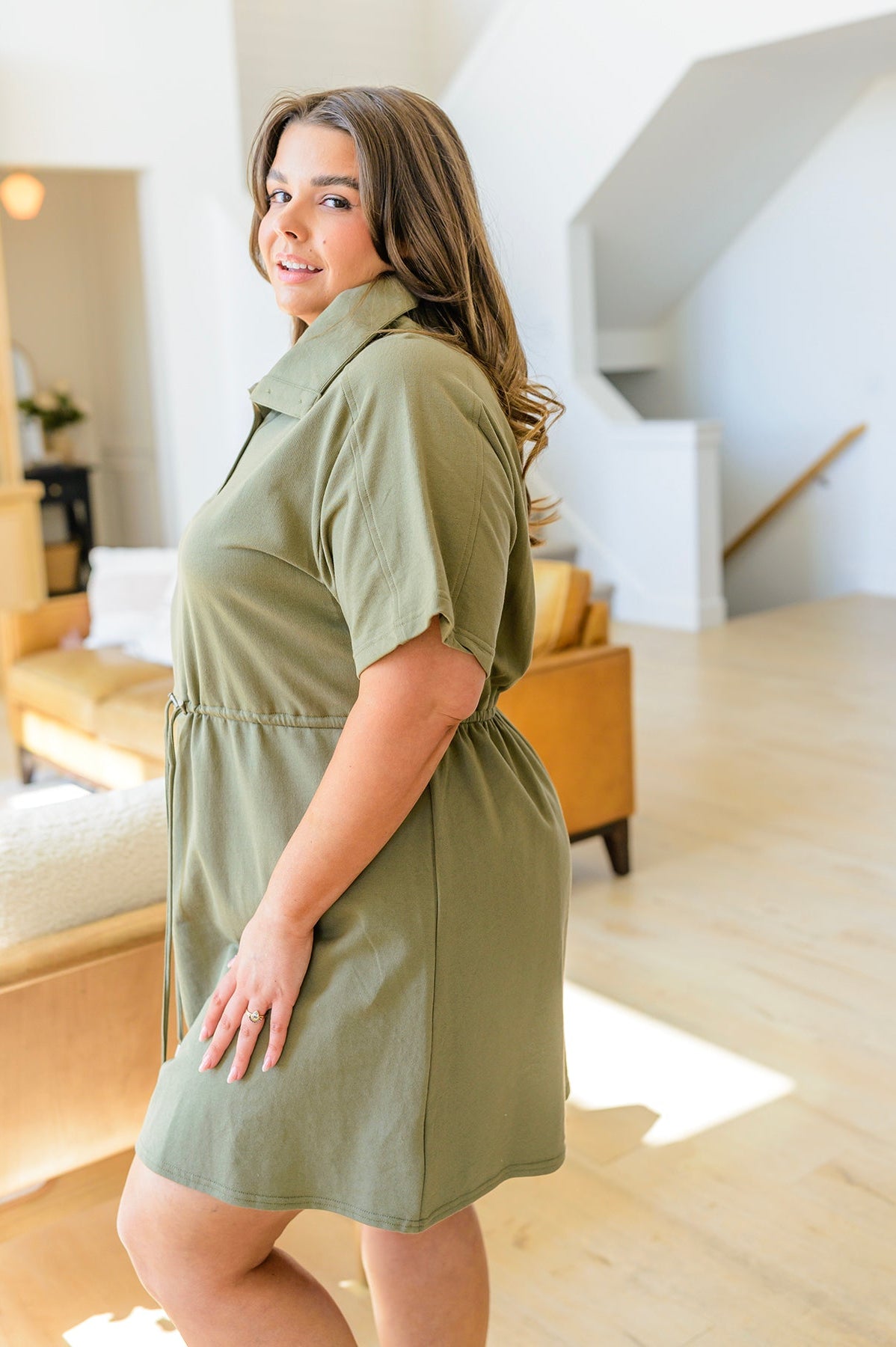 Darla Button Up Collared Dress in Olive Ave Shops