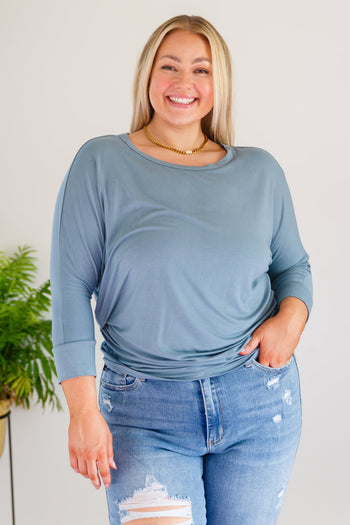 Daytime Boat Neck Top in Blue Gray Ave Shops